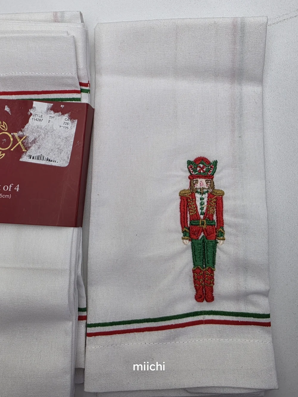Lenox Holiday Napkins Nutcracker Set of 4 - White with Red & Green